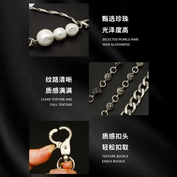 Silver Pearl Cross Chain Bag Strap Accessory - 6