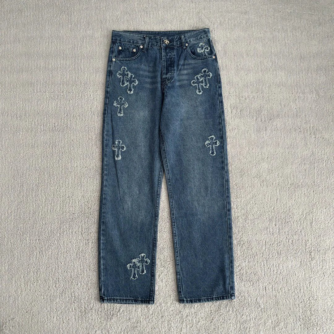 Blue pants and denim leather