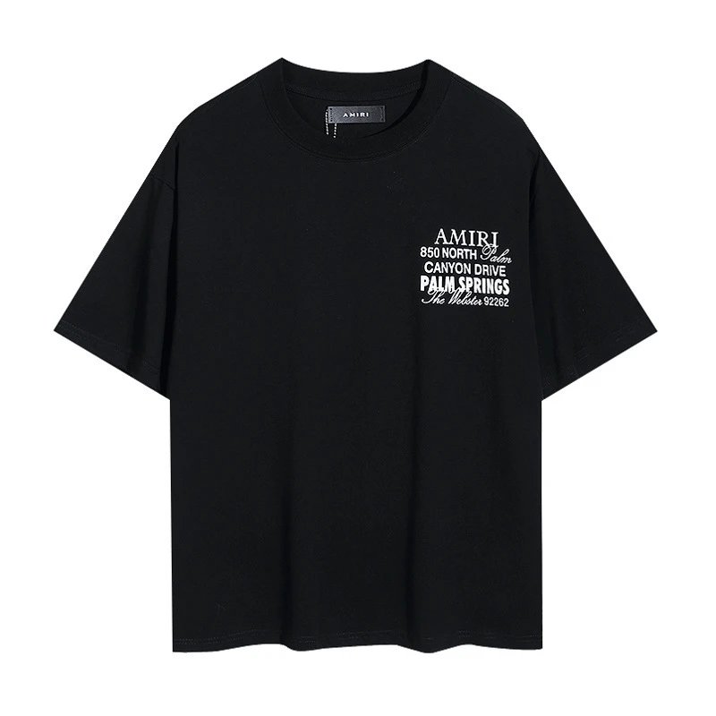 Amiri Palm Springs Address Tee Black White