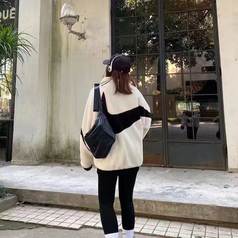 Nike Color-Block Fleece Zip-Up Jacket Black Pink Outerwear - 8