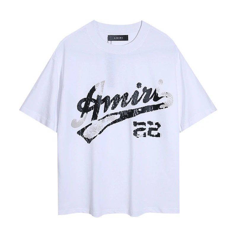 Amiri Baseball Script 22 Tee White Black Silver