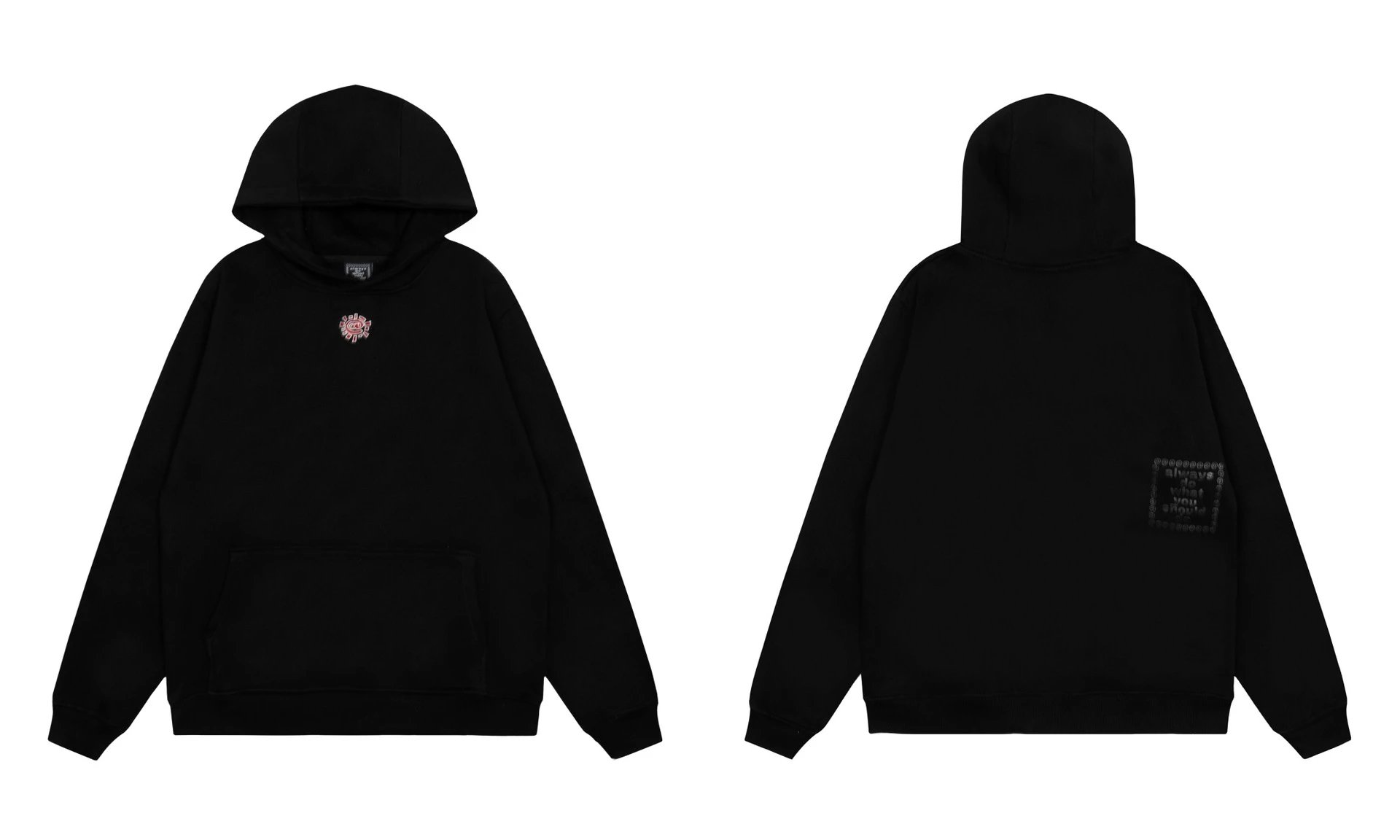 Pleasures At Sun Hoodie Black Pink Logo