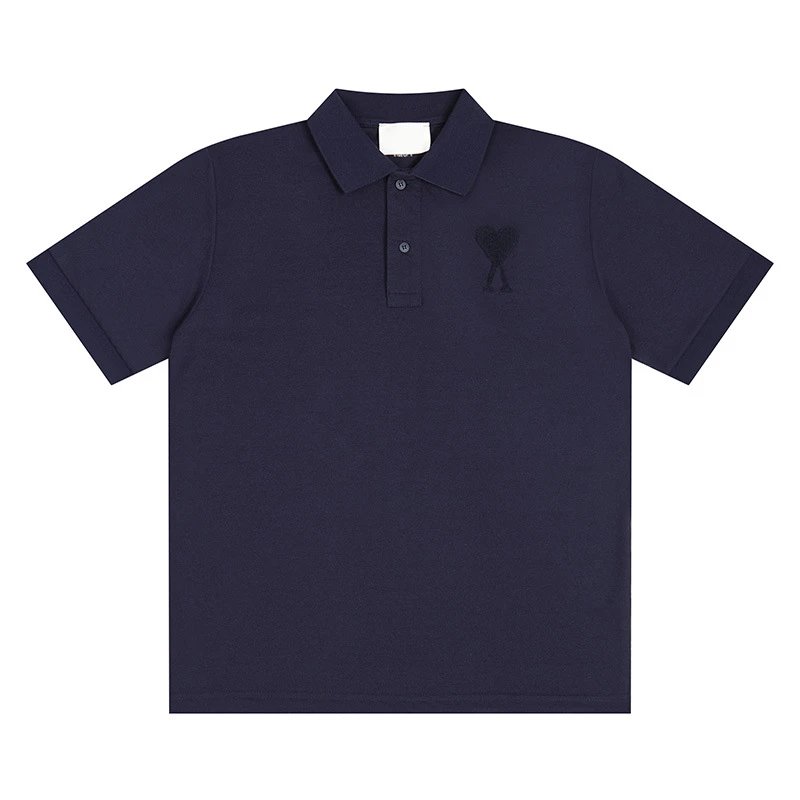 AMI Paris Oversized de Coeur Polo Shirt Navy Tonal Logo