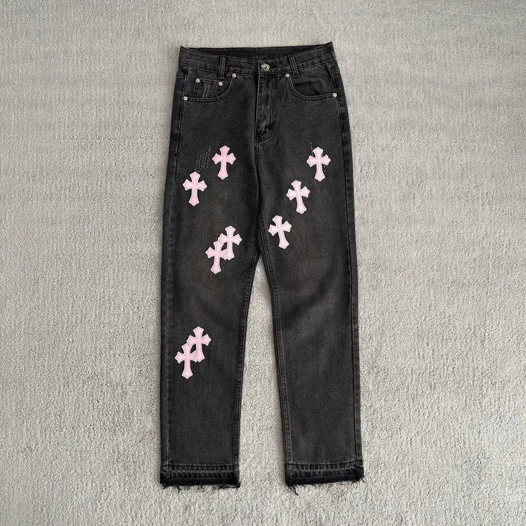 Black pants with pink leather