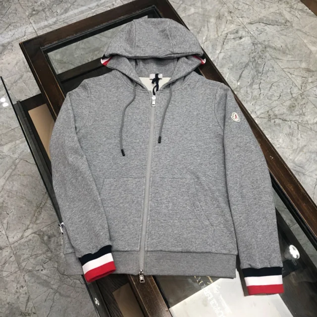 Moncler Hoodies & Sweatshirts Zip-Up Hooded Sweatshirt with Tricolor Cuffs product detail image 5