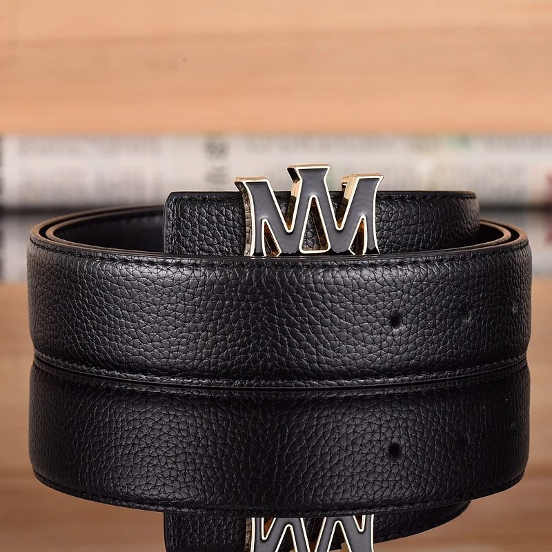 Design Gothic Logo Buckle Black Leather Belt - 2