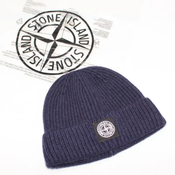 Stone Island Ribbed Knit Beanie Blue - 5