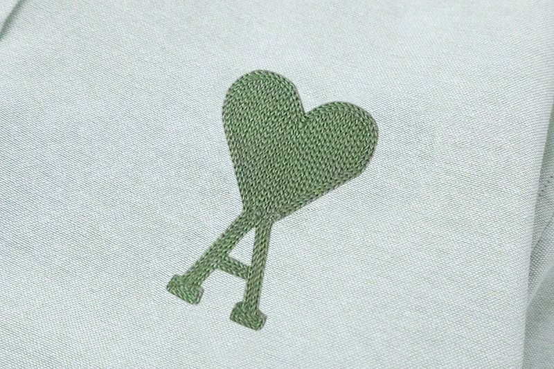 Ami Paris Striped Cotton Shirt with Red Heart Embroidery Blue - 31