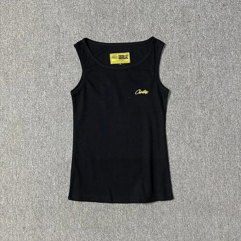 Corteiz Script Logo Ribbed Tank Top Black/Yellow