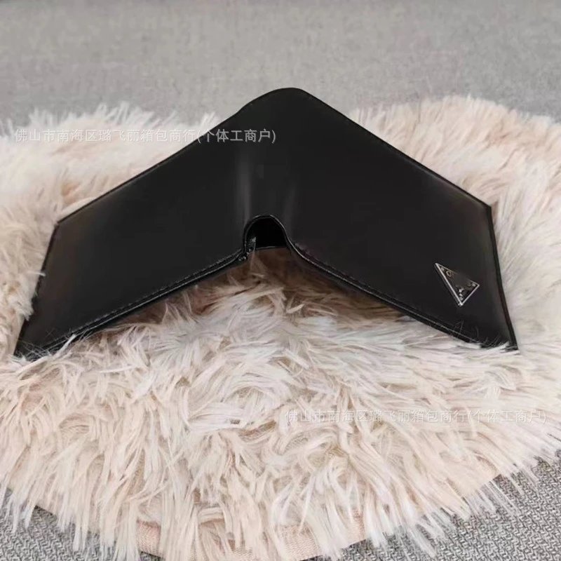 Prada Triangle Logo Black Leather Short Wallet - 11