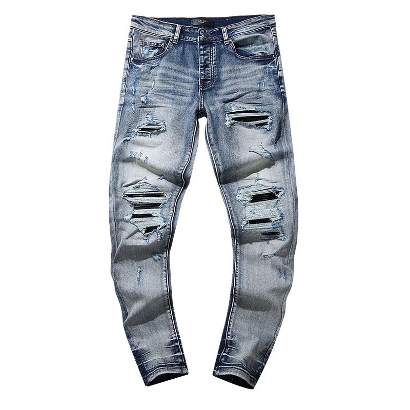 Europe and the United States jeans jeans washed old retro holes splash ink gang handsome American collection 1-KR