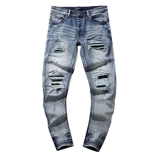 Europe and the United States jeans jeans washed old retro holes splash ink gang handsome American collection 1-KR