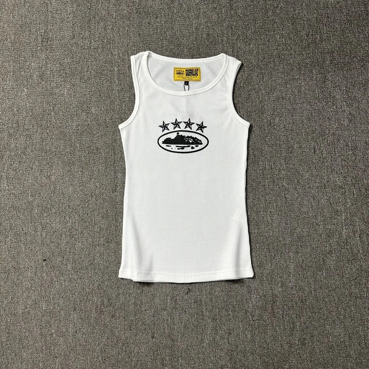 Guerrillaz Ribbed Tank Top - White (Stars & Oval Logo)