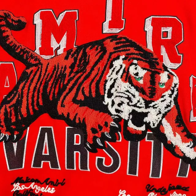 AMIRI Jackets Tiger-Embroidered Leather-Sleeve Varsity Jacket product detail image 12