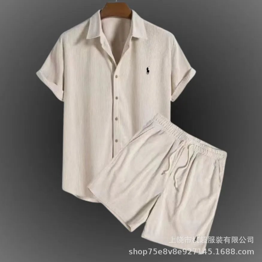 男装衬衫休闲宽松短袖短裤冰丝套装CY 2