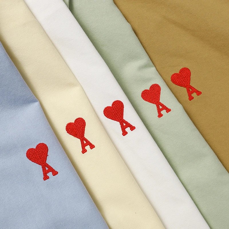 Ami Paris Striped Cotton Shirt with Red Heart Embroidery Blue - 36