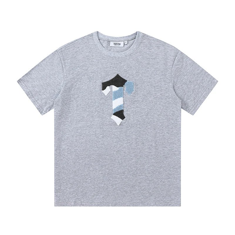 Trapstar T-Logo Chenille T-Shirt - Grey/Blue-Black