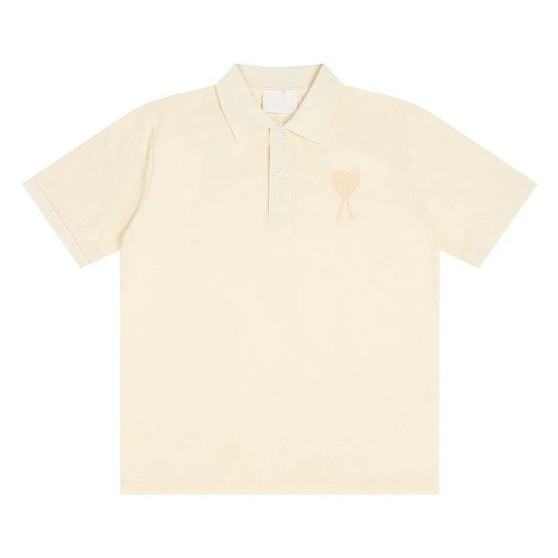 AMI Paris Oversized de Coeur Polo Shirt Cream/Yellow Tonal Logo