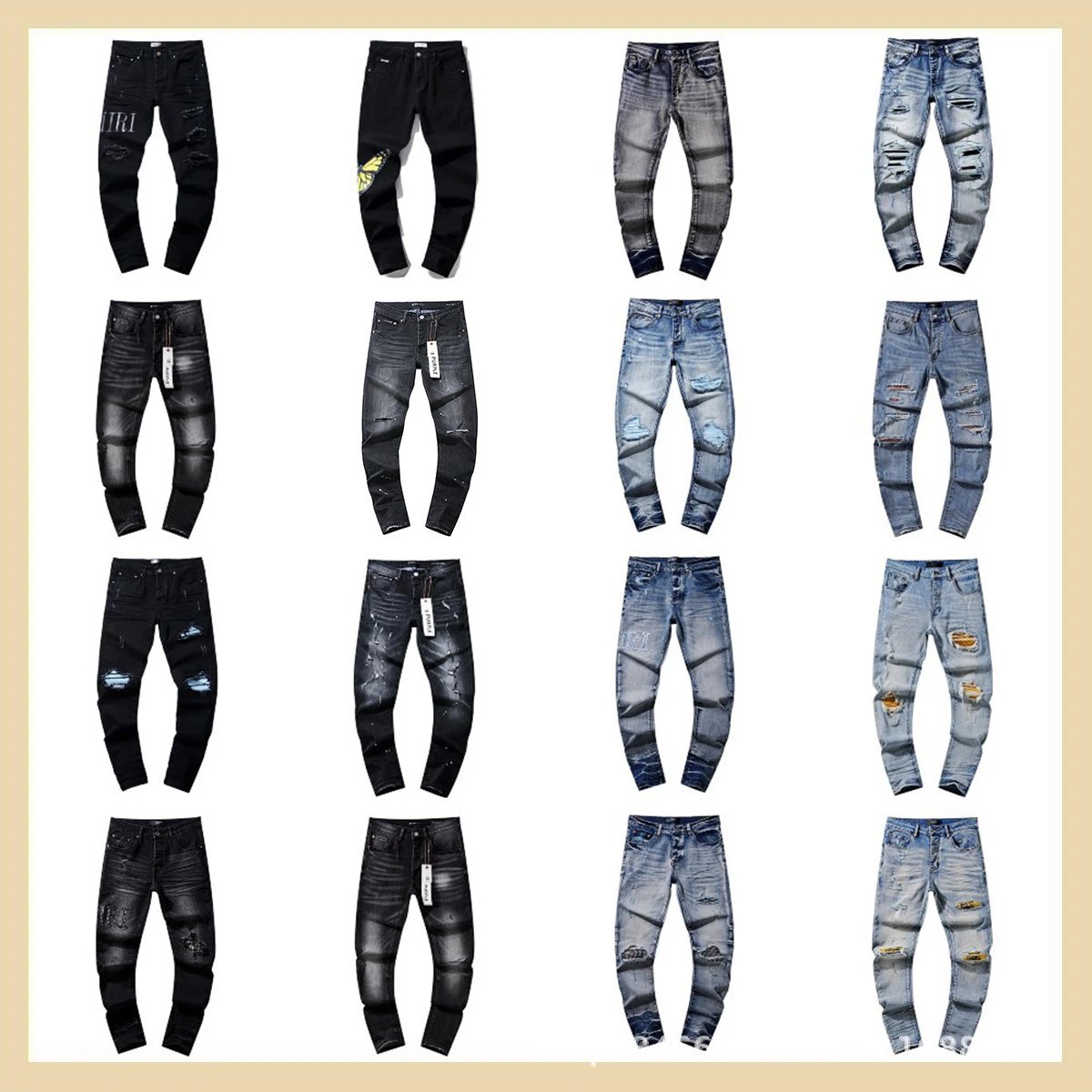 European and American jeans washed, vintage distressed, ink splattered, handsome American collection 1-CY
