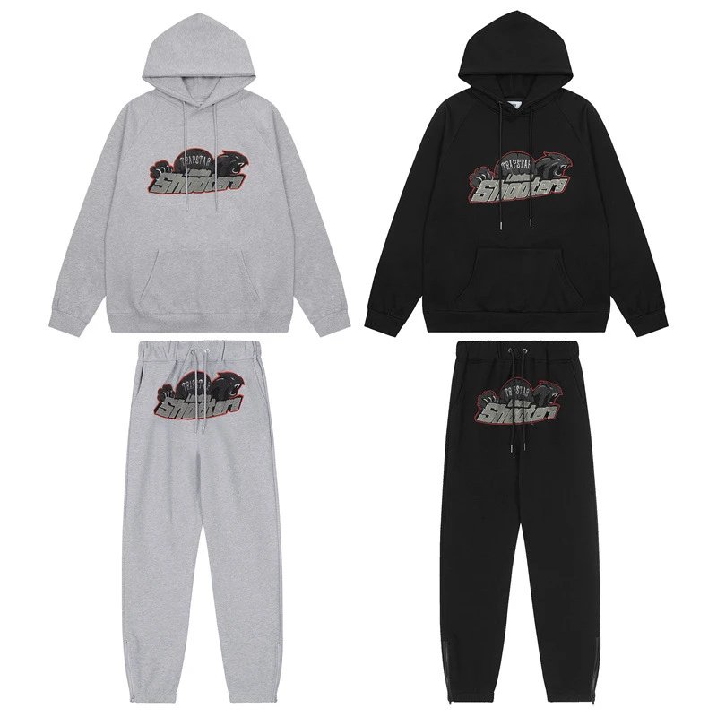 Red and Black Tiger Head Towel Embroidered Couple's Hoodie and Jogger Set