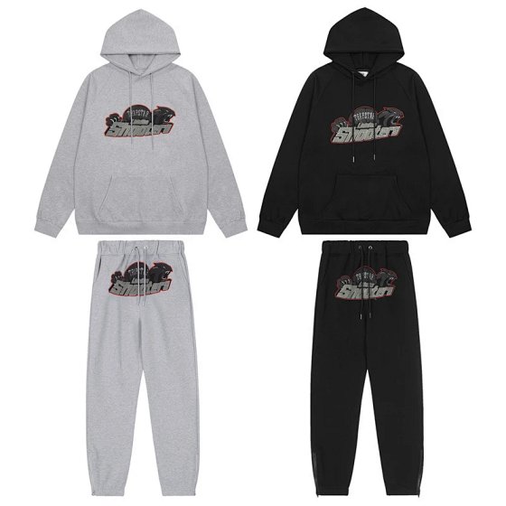 Red and Black Tiger Head Towel Embroidered Couple's Hoodie and Jogger Set