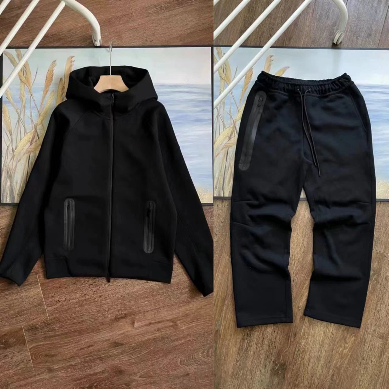Spring and Autumn new casual sports air layer hooded jacket and sweatpants set - KR
