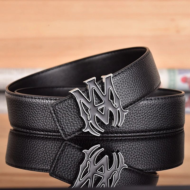 Design Gothic Logo Buckle Black Leather Belt - 5