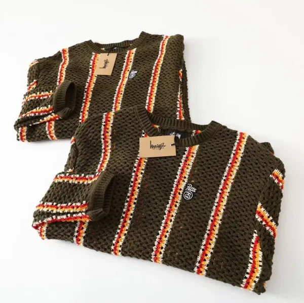 Stüssy x Patta Crochet Stripe Sweater Army Green - 4