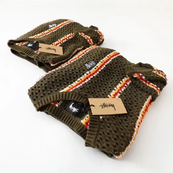 Stüssy x Patta Crochet Stripe Sweater Army Green - 7