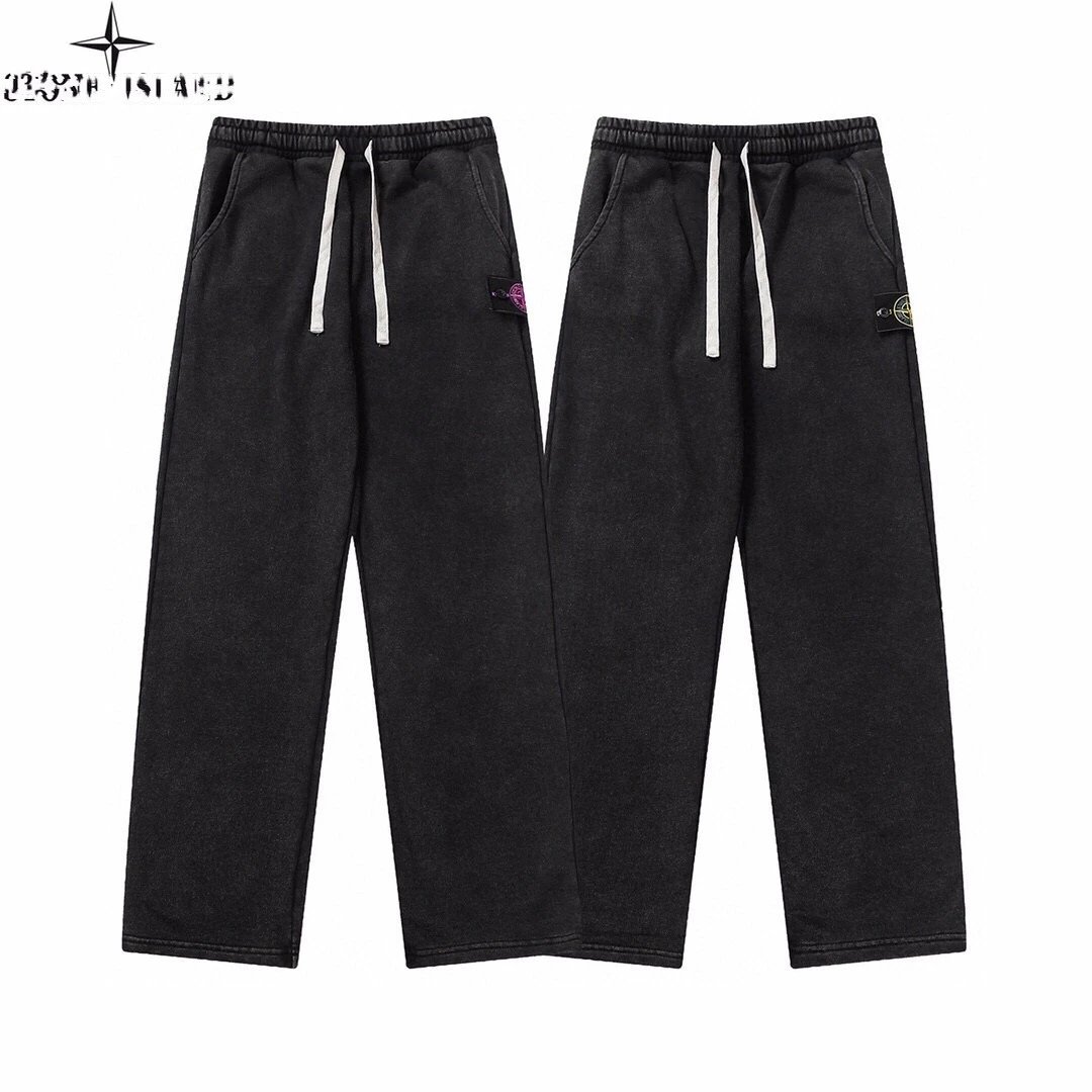 New washed black warrior vintage straight leg guard pants for men and women with drawstring casual pants