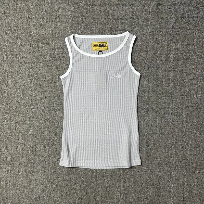 Corteiz Script Logo Ribbed Tank Top Grey/White