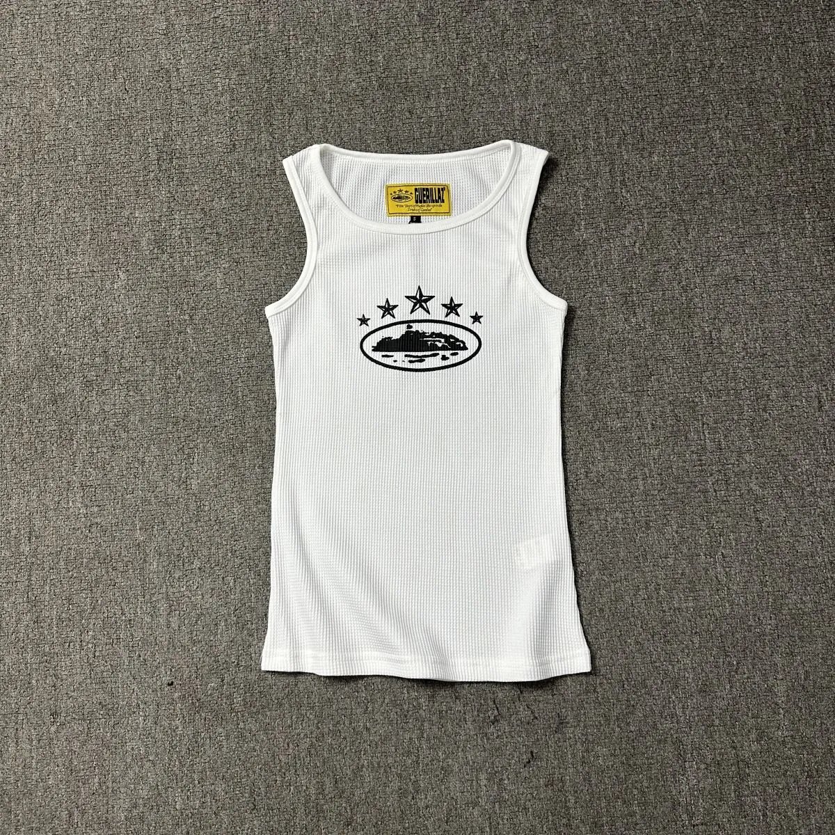 Guerrillaz Waffle-Knit Tank Top - White (Stars & Oval Logo)