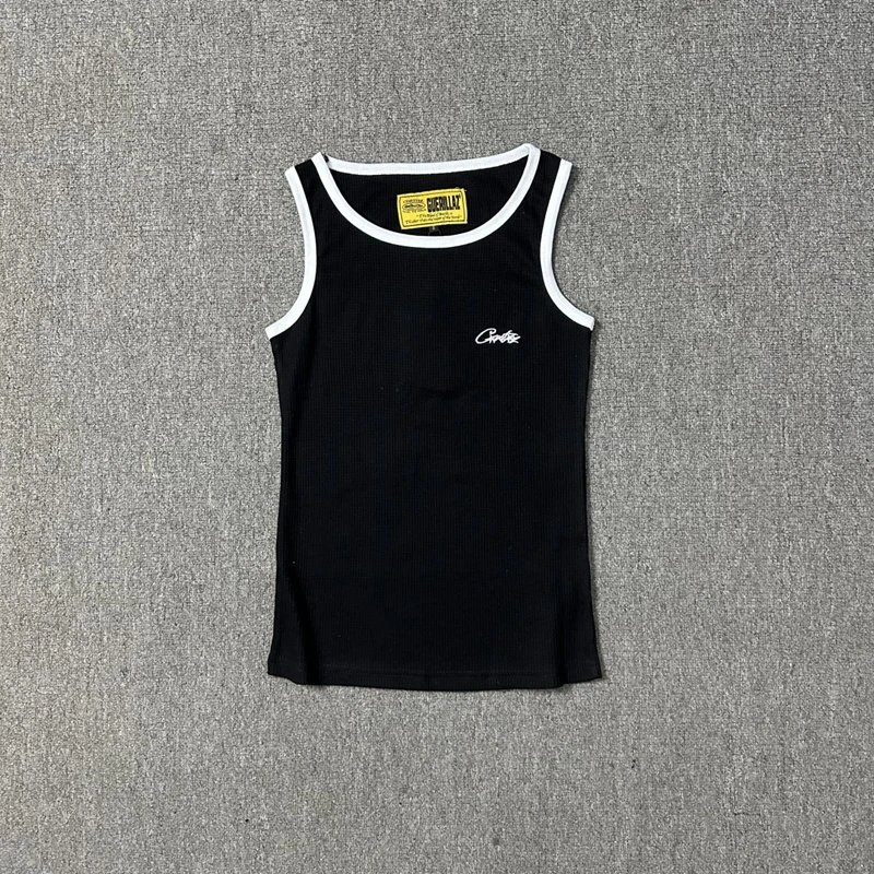 Corteiz Script Logo Ribbed Tank Top Black/White