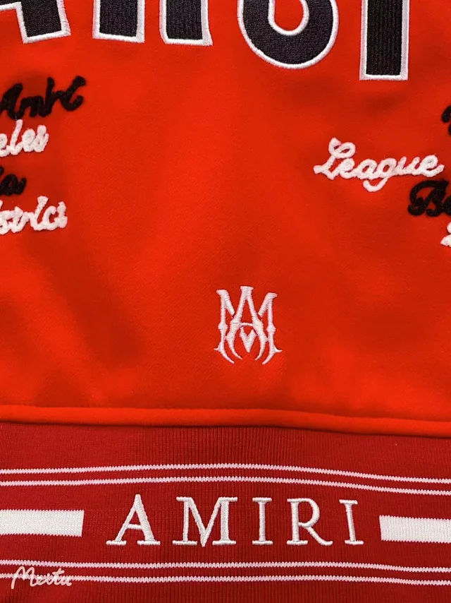 AMIRI Jackets Tiger-Embroidered Leather-Sleeve Varsity Jacket product detail image 14