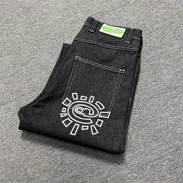 Unbranded Jeans Wide-leg with contrast stitching and graphic back-pocket print product detail image 10