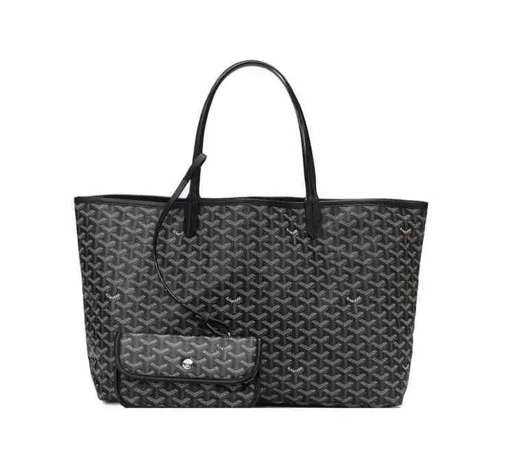 Goyard Saint Louis Tote Black Gray Monogram Canvas Tote Bag - 5