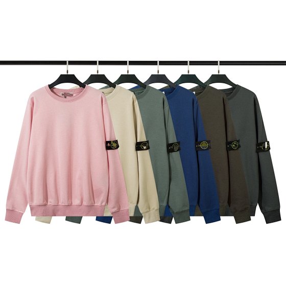 Solid Color Round Neck Badge Long Sleeve Sweatshirt Pullover Sweatshirt Men's and Women's Collection-TOP