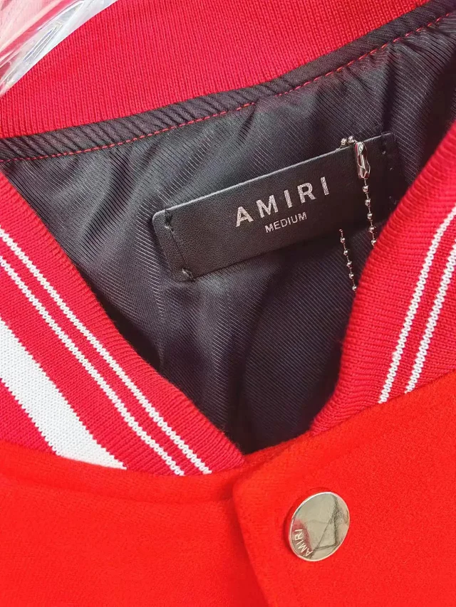 AMIRI Jackets Tiger-Embroidered Leather-Sleeve Varsity Jacket product detail image 10