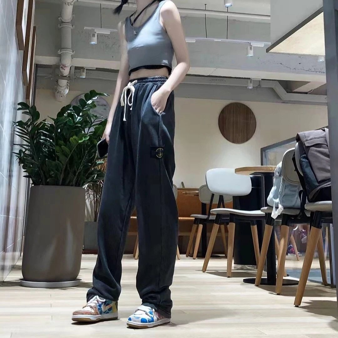 【DX30-12】New Washed Black Samurai Distressed Straight-leg Denim Jeans Unisex Drawstring Casual Pants