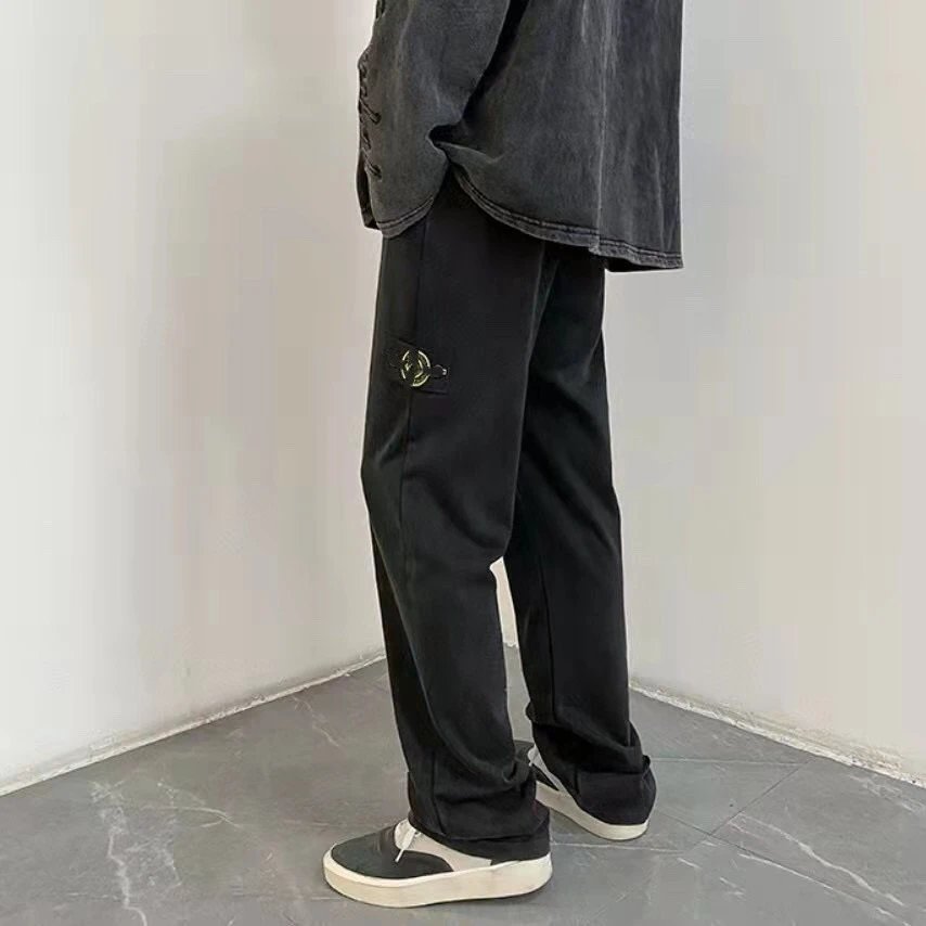 【DX30-12】New Washed Black Samurai Distressed Straight-leg Denim Jeans Unisex Drawstring Casual Pants