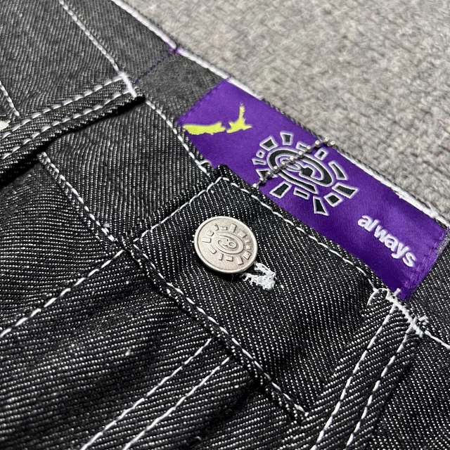 Unbranded Jeans Wide-leg with contrast stitching and graphic back-pocket print product detail image 12