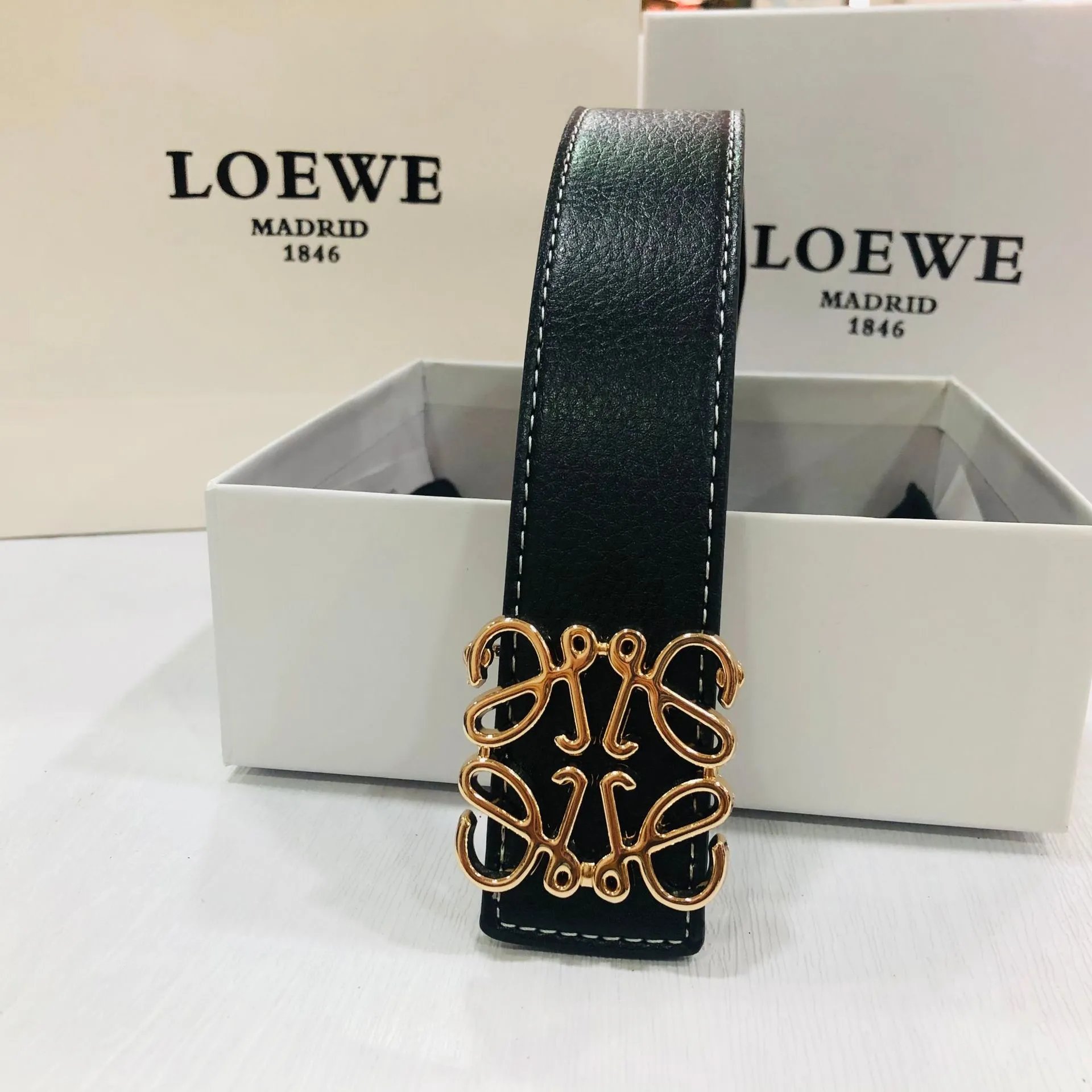 Loewe Anagram Belt Black Gold