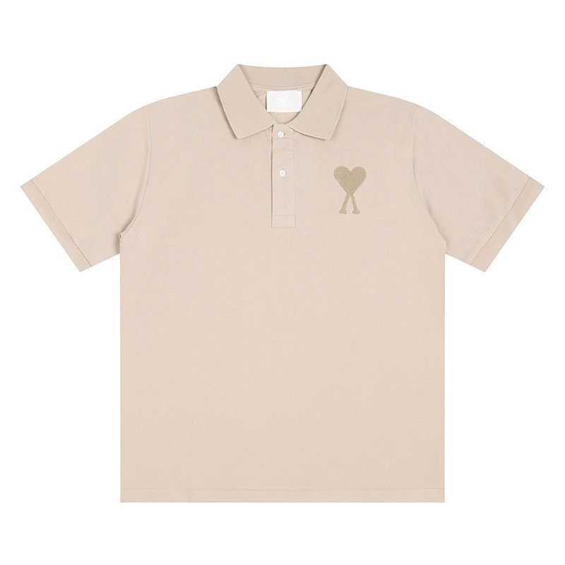 AMI Paris Oversized de Coeur Polo Shirt Beige/Sand Tonal Logo