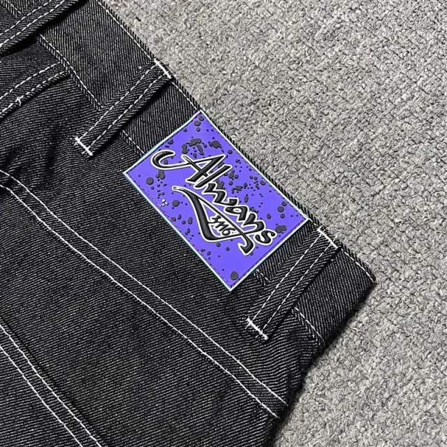 Unbranded Jeans Wide-leg with contrast stitching and graphic back-pocket print product detail image 15