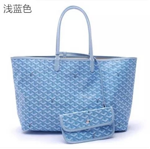 Goyard Saint Louis Tote Bag Light Blue Chevron Canvas with Pouch