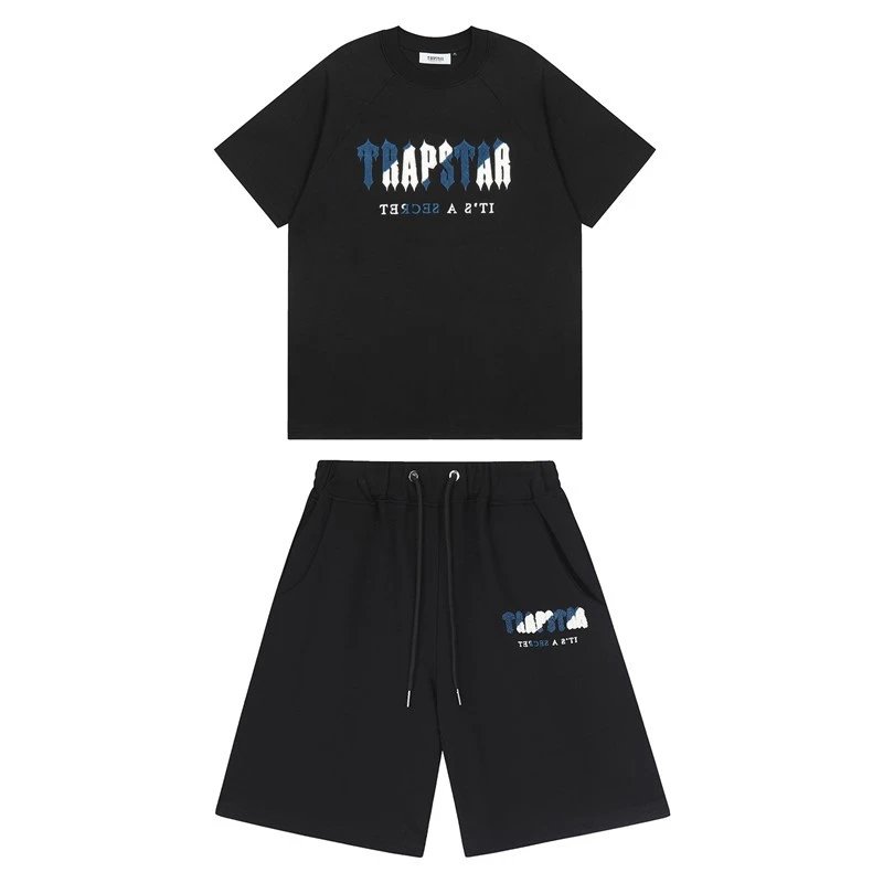 Trapstar It's A Secret Tee and Shorts Set Black Blue White