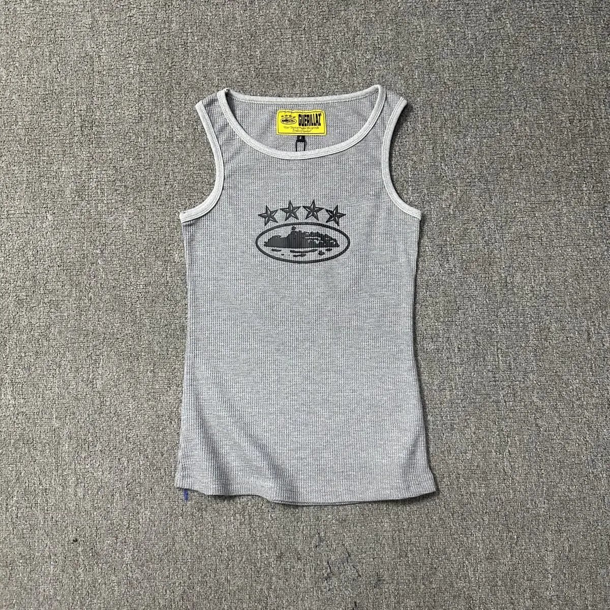 Guerrillaz Ribbed Tank Top - Gray/White (Stars & Oval Logo)