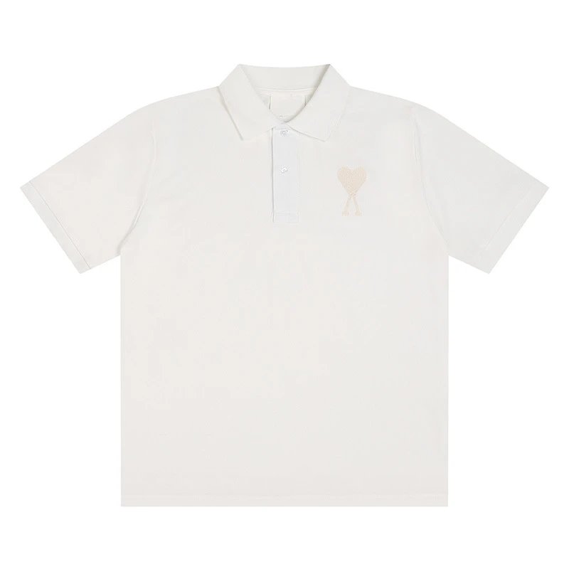 AMI Paris Oversized de Coeur Polo Shirt White/Ivory Tonal Logo