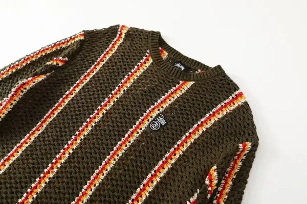 Stüssy x Patta Crochet Stripe Sweater Army Green - 8