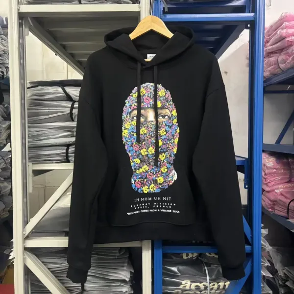 IH NOM UH NIT Floral Balaclava Print Black Hoodie - 1